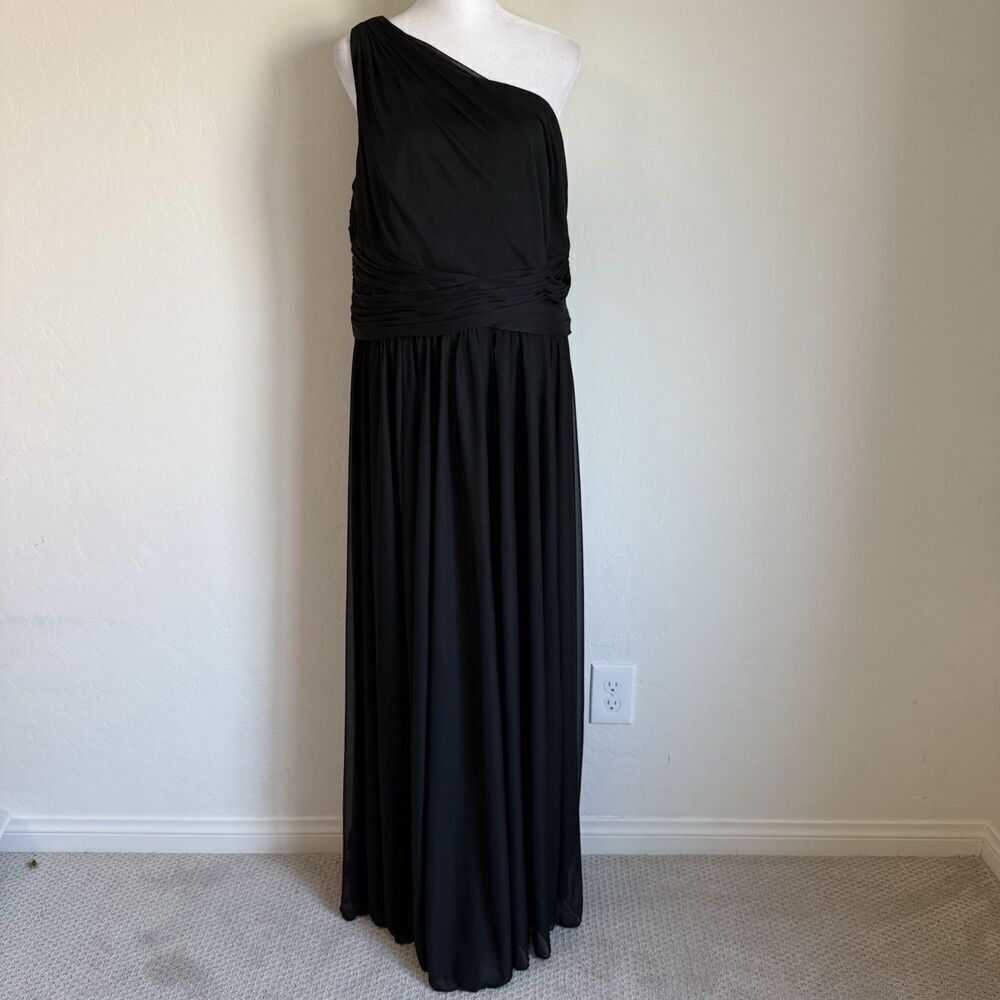 Davids Bridal As Is Mesh Dress Black One Shoulder Chiffon Gown Bridesmaid Sz 12